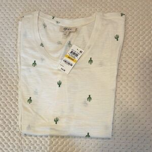 Style & Co. White Cactus Print Tee